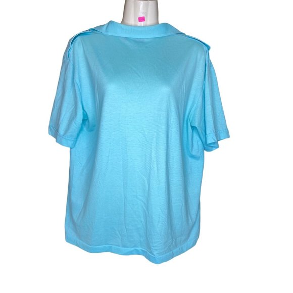 Tori Richards Collar Short Slv Blue Shirt Large STAIN SNAG READ - Picture 2 of 12